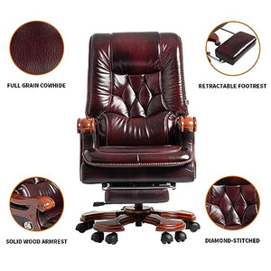 Kinnls Massage Office Chair with Footrest Genuine Leather Vintage Executive Chair