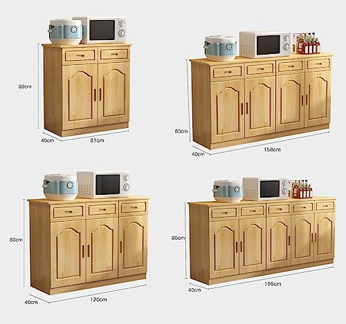 Generic Solid Pine Wood Sideboard Buffet Storage Cabinet MINGPING (Walnut+White, 158x40x80cm, 4 Doors)