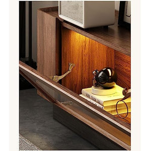 LIMKOO Nordic Solid Wood TV Cabinet Floor-to-Ceiling Black Walnut Retro Locker with Induction Lamp