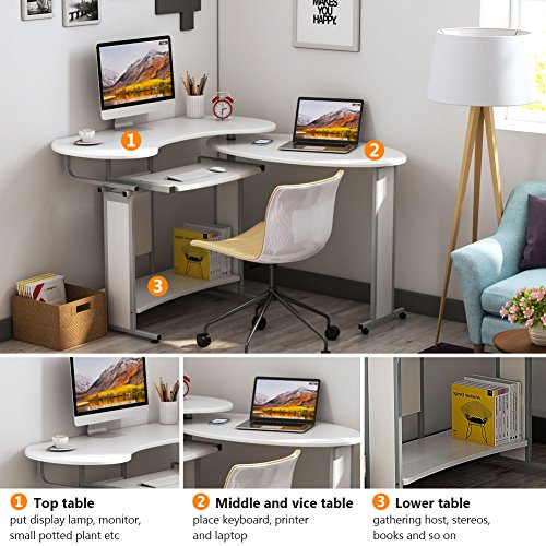 L-Shaped Computer Desk, LITTLE TREE Rotating Corner Desk & Modern Office Study Workstation, for Home Office or Living Room (White)