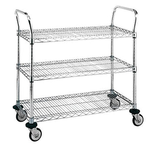 METRO Chrome Plated Wire Utility Cart, 3 Shelves, 375 lbs Capacity - 36" x 18" x 38