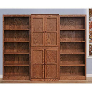 Bowery Hill Traditional 72" 15-Shelf Wood Bookcase Wall with Doors in Dry Oak