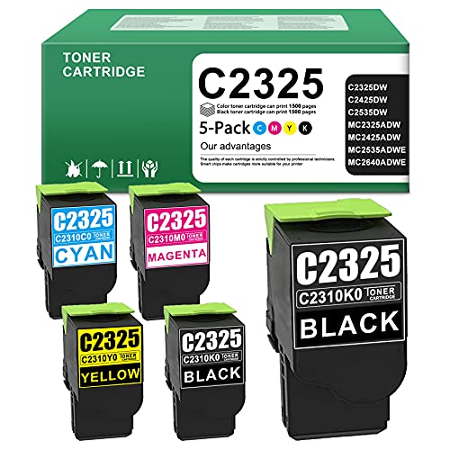 5-Pack C2325 Compatible C2310K0 C2310C0 C2310M0 C2310Y0 Toner Cartridge Replacement for Lexmark C2325dw C2535dw MC2640adwe MC2325adw MC2425adw MC2535adwe C2425dw Printer(2BK+1C+1M+1Y).