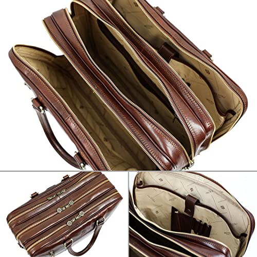 Leather Laptop Briefcase - Full Grain Leather Computer Bag for Men and Women - Time Resistance (Brown)