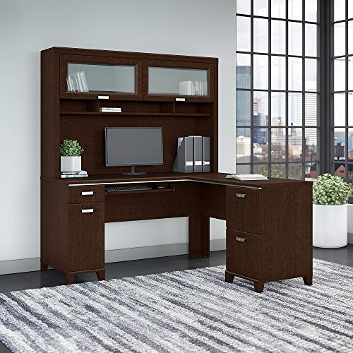 Bush Furniture Tuxedo L Shaped Desk with Hutch in Mocha Cherry
