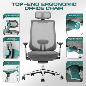 COLAMY Ergonomic Mesh Office Chair with Adjustable Headrest and 4D Arms, Slide Seat, Tilt Lock - Dark Grey