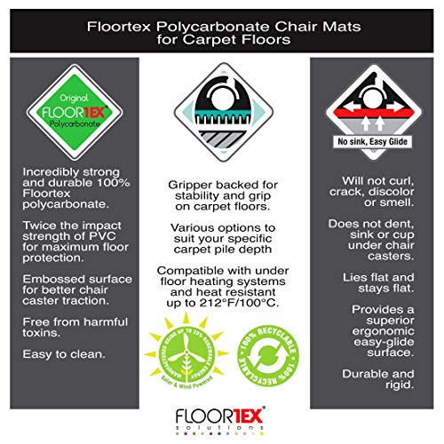 Floortex Cleartex Ultimat Chair Mat for Low and Medium Pile Carpets, Clear Polycarbonate, Rectangular with Lip, 120 x 134 cm