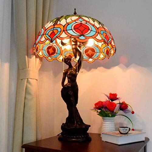 MaGiLL Tiffany Style Hand Painted Glass Desk Lamp 20 Inch - European Backlight for Living Room, Coffee Table, Bedroom - Creative Gift (B)