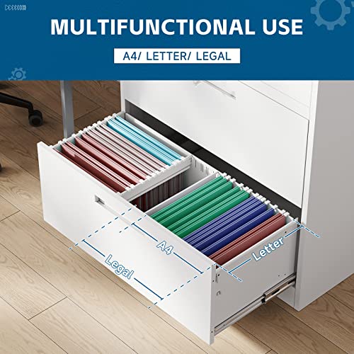 PEUKC 2-Drawer Metal File Cabinet with Lock, White - Legal/Letter/A4 Size