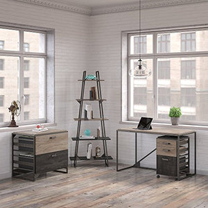 Bush Furniture Refinery 50W Industrial Desk with A Frame Bookshelf and File Cabinets in Rustic Gray