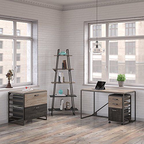 Bush Furniture Refinery 50W Industrial Desk with A Frame Bookshelf and File Cabinets in Rustic Gray