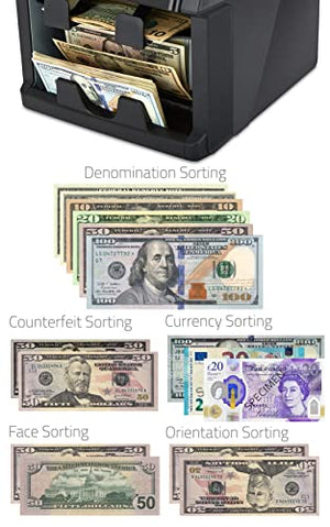 ZZap NC70 Mixed Denomination Bill Counter/2 Pocket Sorter/Counterfeit Detector - Money Cash Value Currency Machine
