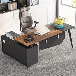 Tribesigns L-Shaped Executive Desk with File Cabinet, 78.74 Inch, Shelves - Rustic Brown