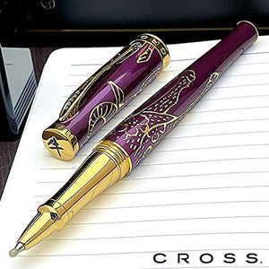 Cross Sauvage 2021 Year of the Ox Special-Edition, Hand-polished Translucent Plum lacquer finish with deep-etched ox engraving With 23KT Gold Plated Inlays and Appointments Selectip Rollerball Pen