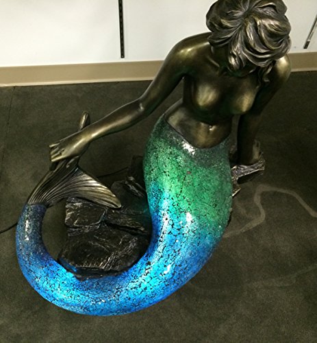 Large 35 1/2" H x 30" L x 16" D, Blue Mermaid Laying Sitting Tiffany Style Ocean Crackle Glass Floor Lamp 4382