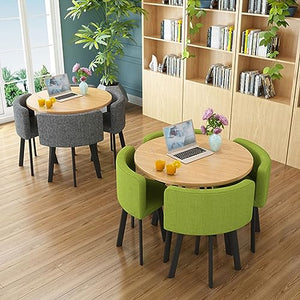 HARELA Kitchen Breakfast Bar Table and Chair Set, Office Reception Room Club Table And Chair Set, Cafe Balcony Living Room Round Dining Table, 1 Table 4 Chairs, Dark Gray Cotton Linen