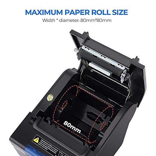 MUNBYN Receipt Printer P068, 3 1/8" 80mm Direct Thermal Printer, POS Printer with Auto Cutter - Receipt Printer with USB Serial Ethernet Windows Driver ESC/POS Support Cash Drawer
