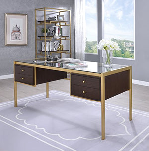 Acme Furniture 92785 Yumia Gold Desk with Glass Top