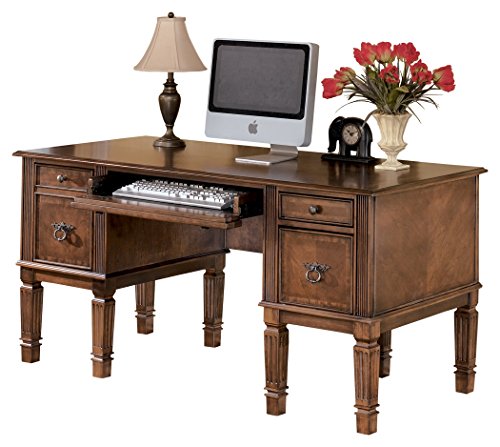 Ashley Furniture Signature Design - Hamlyn Large Home Office Desk - Drop-Down Keyboard Tray - 2 Drawers/1 File Drawer - Traditional - Medium Brown Finish