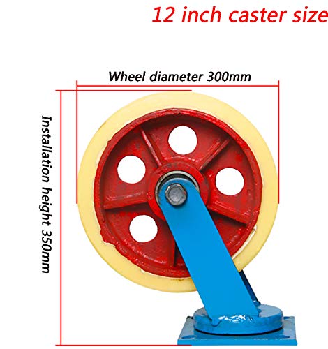 Heavy Duty Universal Caster Set - 8", 10", 12" - Cast Iron Core, Nylon Rim, Brake