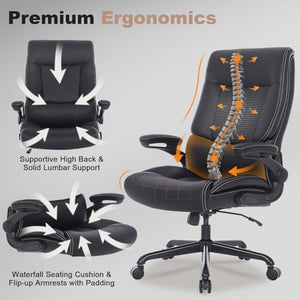 Youhauchair Big and Tall Office Chair with Lumbar Support, PU Leather, High Back - Black