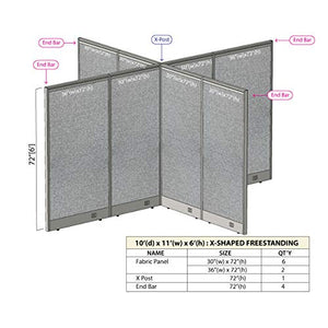 GOF Freestanding X-Shaped Office Partition - Large Fabric Room Divider Panel - 120"D x 132"W x 48"H