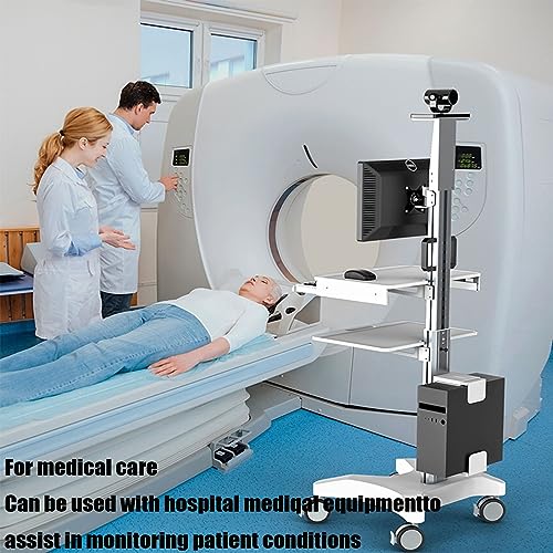 DADHI Adjustable Height Stand Up Desk with Extractable Keyboard Tray - Hospital Mobile Workstation Cart Trolley