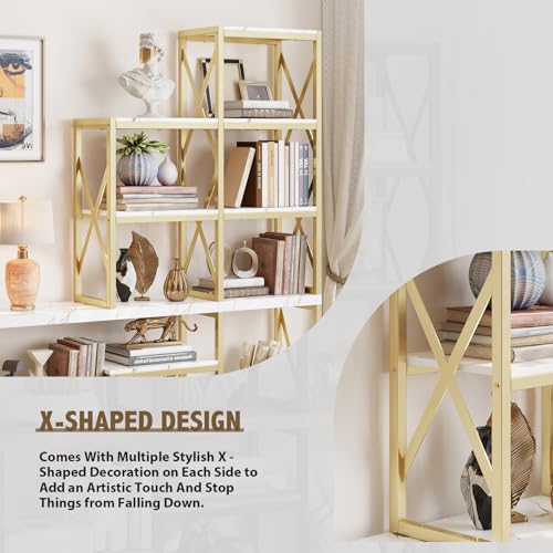HolliWill Gold Book Shelves Set of 2 - 70'' H Etagere Bookcase with Metal Frame, 110'' W Modern White Wood Shelf