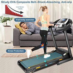 Caroma Folding Treadmill for Home with Incline, 3.0 HP Electric Treadmill 300 lb Capacity, 9 MPH Running Machine with Shock Absorber, Bluetooth Speaker & LCD & Pulse Monitor, APP Control, 12 Programs