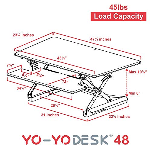 Yo-Yo DESK 48 - Best Selling Height-Adjustable Standing Desk. Superior sit-Stand Solution Suitable for All workstations and Standing Desk workplaces. (White, 48")