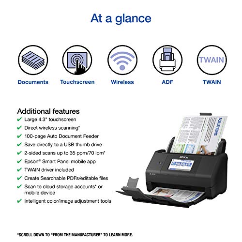Epson Workforce ES-580W Wireless Color Duplex Desktop Document Scanner (Renewed)