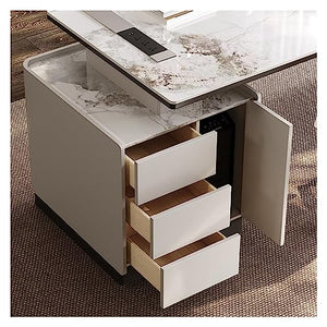 BinOxy Modern Boss Office Desk and Chair Combination - Khaki, Long Cabinet