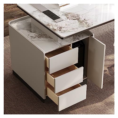 BinOxy Modern Boss Office Desk and Chair Combination - Khaki, Long Cabinet