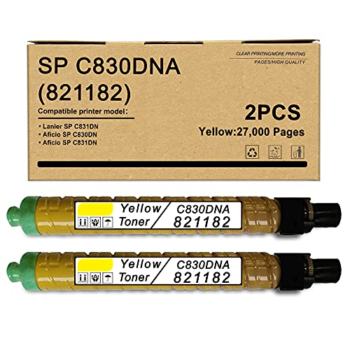 2 Pack Yellow 821182 Compatible SP C830DNA Toner Cartridge Replacement for Ricoh Aficio SP C830DN C831DN Lanier SP C831DN Printer Toner Cartridge.