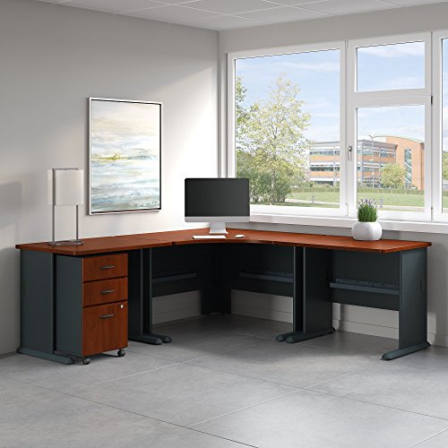 Bush Business Furniture Series A 84W x 84D Corner Desk with Mobile File Cabinet in Hansen Cherry and Galaxy