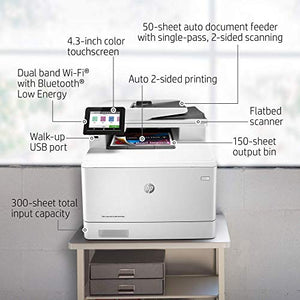 HP Color Laserjet Pro Multifunction M479fdw Wireless Laser Printer, Print Scan Copy Fax, Automatic 2-Sided Printing, 28 ppm, 250-sheet, 512MB, Works with Alexa, Bundle with JAWFOAL Printer Cable.