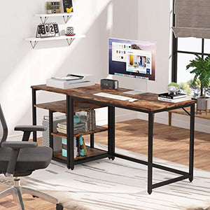 Tribesigns Computer Desk with Printer Stand, Home Office Desk with Storage Shelf-Left or Right Set Up, 59 inch Study Writing Table Workstation Rustic Brown