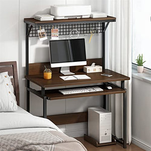 None Computer Desks Multifunctional Desktop PC Desk with Bookshelf Home Office Sturdy Metal Frame Modern Writing Workstation (80*45*128cm)