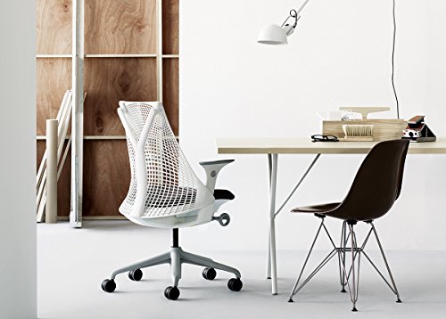 Herman Miller Sayl Ergonomic Office Chair with Tilt Limiter and Carpet Casters | Stationary Seat Depth and Arms | Studio White Frame with Fog Crepe Seat