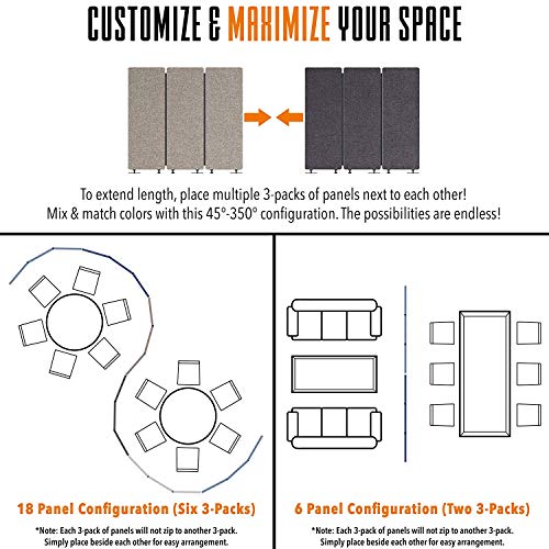 Stand Steady ZipPanels Office Partition | Room Dividers | Three Zip Together Panels Provide Privacy and Reduce Ambient Noise in Workspace, Classroom and Healthcare Facilities (Light Gray / 3 Panels)