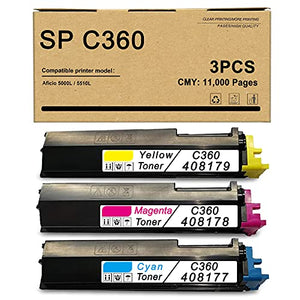 3 Pack (1C+1M+1Y) 408177 408178 408179 Compatible SP C360 Toner Cartridge Replacement for Ricoh SP C360 C361 C360SFNw C360DNw Printer Toner Cartridge.