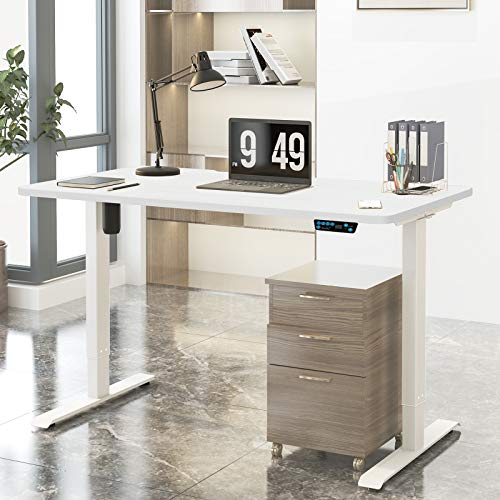 Electric Adjustable Standing Desk Frame - Stand up Desk Frame with Height and Width Adjustable Desk Electric Sit Stand Desk Base Single Motor Memory Preset Controller Home Office White (Frame Only)
