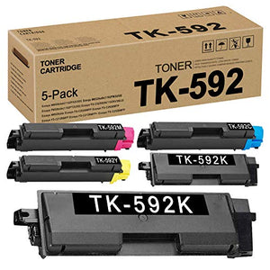 5 Pack (2BK+1C+1M+1Y) TK592 TK-592 1T02KV0US0 1T02KVCUS0 1T02KVBUS0 1T02KVAUS0 Toner Cartridge Replacement for Kycoera Ecosys M6026cidn(1102PX2US0) FS-C5250DN(1102KV3NL0) Toner Kit Printer