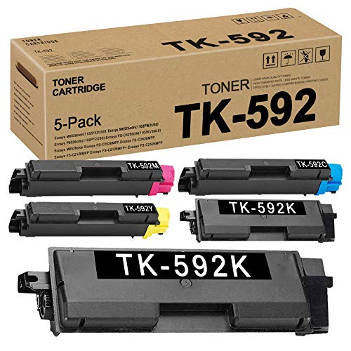 5 Pack (2BK+1C+1M+1Y) TK592 TK-592 1T02KV0US0 1T02KVCUS0 1T02KVBUS0 1T02KVAUS0 Toner Cartridge Replacement for Kycoera Ecosys M6026cidn(1102PX2US0) FS-C5250DN(1102KV3NL0) Toner Kit Printer