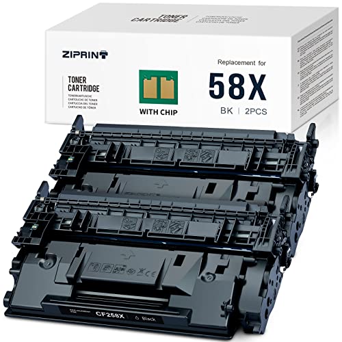 ZIPRINT (with Chip) Remanufactured Toner Cartridge Replacement for HP 58X CF258X 58A CF258A for HP Pro M404dn M404dw M404n M404 MFP M428fdn M428fdw Printer High Yield (Black, 2-Pack)