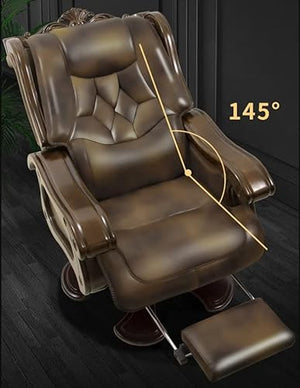 Kinnls Genuine Leather Massage Chair with Wooden Armrest