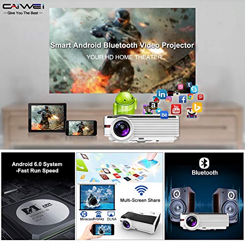 Smart TV Projector Bluetooth Wireless, EUG 4200 Lumen LED Home Cinema Video Projectors with Android 6.0,Wi-Fi,HiFi Speaker,Max 200" LCD TFT for Blu ray DVD Xbox PS4 Laptop Fire TV Stick Outdoor Movie