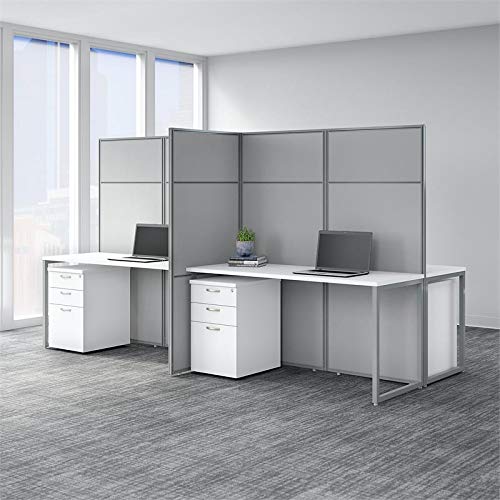 Scranton & Co White 4 Person Desk with Storage and 66H Panels