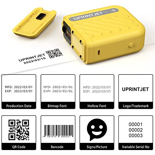 UPRINTJET B10 Mini Handheld Inkjet Printer Wireless WiFi Printer with iOS/Android APP Handy Inkjet Printer for QR Code Barcode Batch Number Batch Number Picture DIY Printing Date Printer (Yellow)