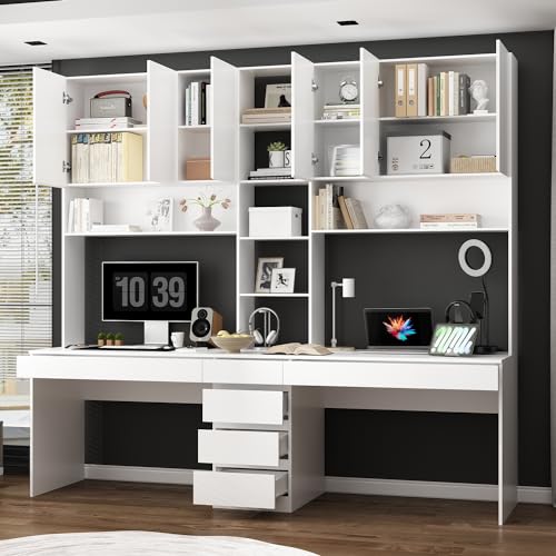 Homsee Large 2-in-1 Computer Desk with Bookshelf, Office Desk Writing Study Table - White